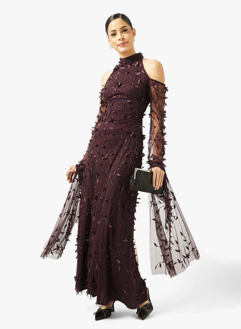 بيوت فستان ماكسي بأكمام كاب ورقبة عالية - Image 4